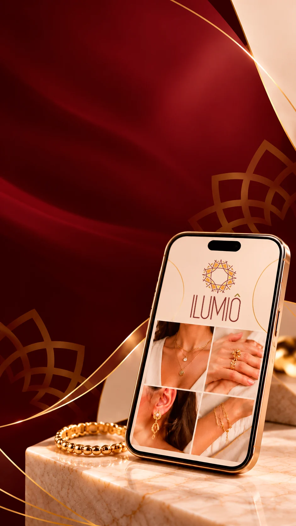 Celular com a prévia do catálogo Ilumiô